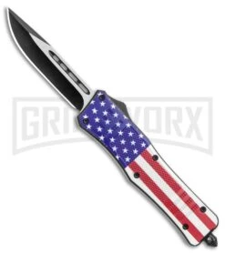 Atomic Defender Medium OTF Automatic Knife Stars & Stripes Flag- Two Tone