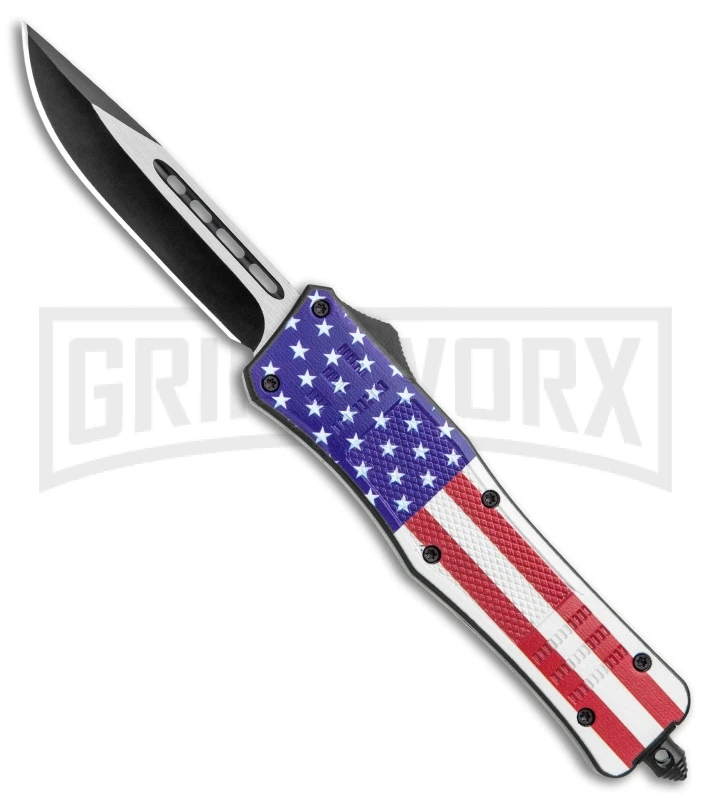 Atomic Defender Medium OTF Automatic Knife Stars & Stripes Flag- Two Tone