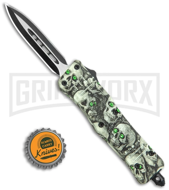 Atomic Defender Mini OTF Automatic Knife Green Skull - Two Tone Dagger - Image 5