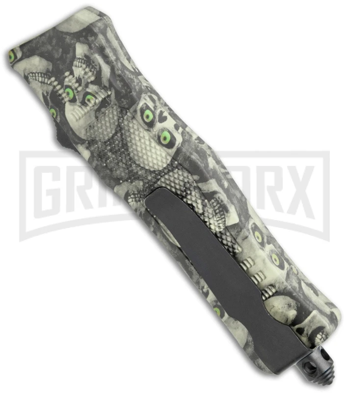 Atomic Defender Mini OTF Automatic Knife Green Skull - Two Tone Dagger - Image 3