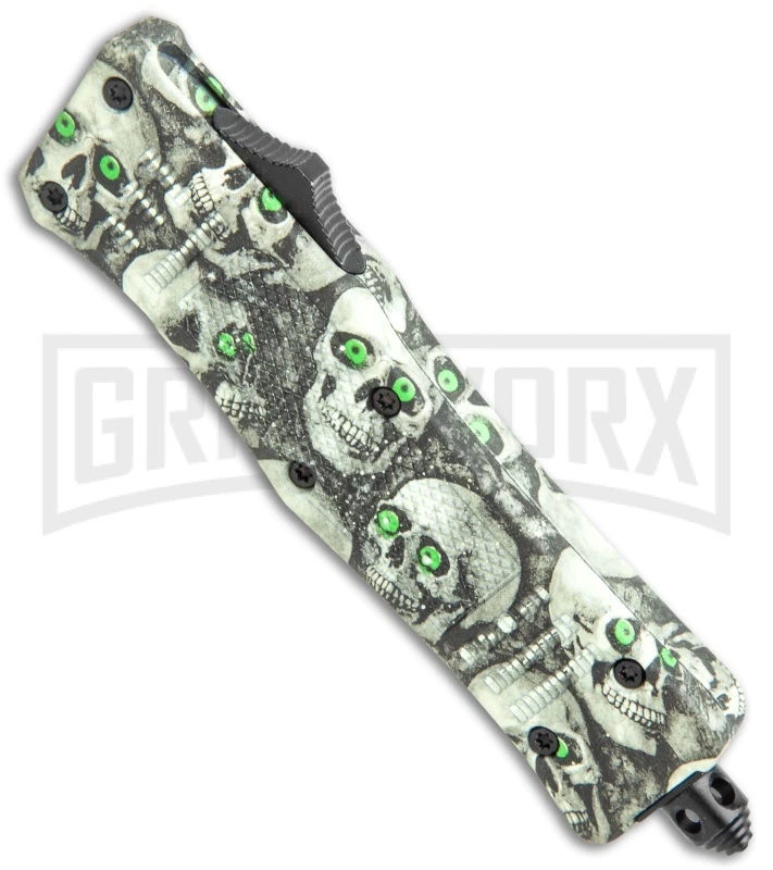 Atomic Defender Mini OTF Automatic Knife Green Skull - Two Tone Dagger - Image 2