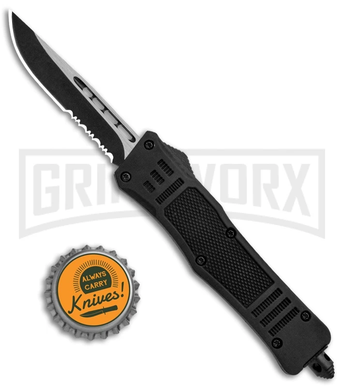 Atomic Defender Mini OTF Automatic Knife Black - Serr Two Tone Drop Point - Image 5