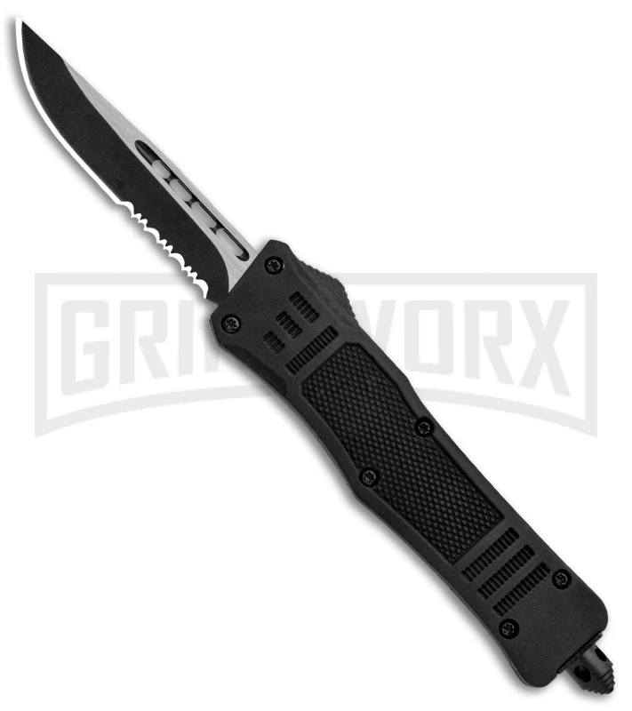 Atomic Defender Mini OTF Automatic Knife Black - Serr Two Tone Drop Point