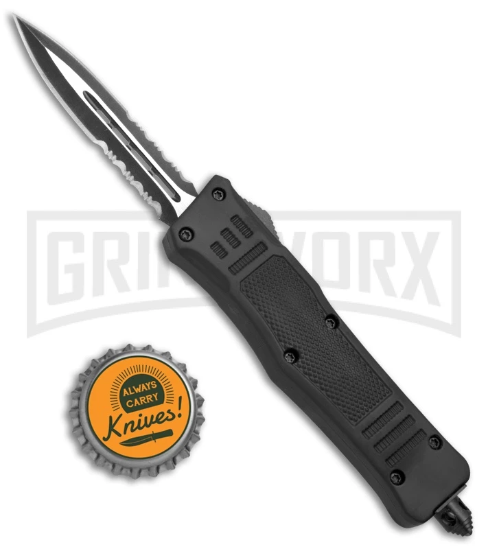 Atomic Defender Mini OTF Automatic Knife Black - Serr Two Tone Dagger - Image 4