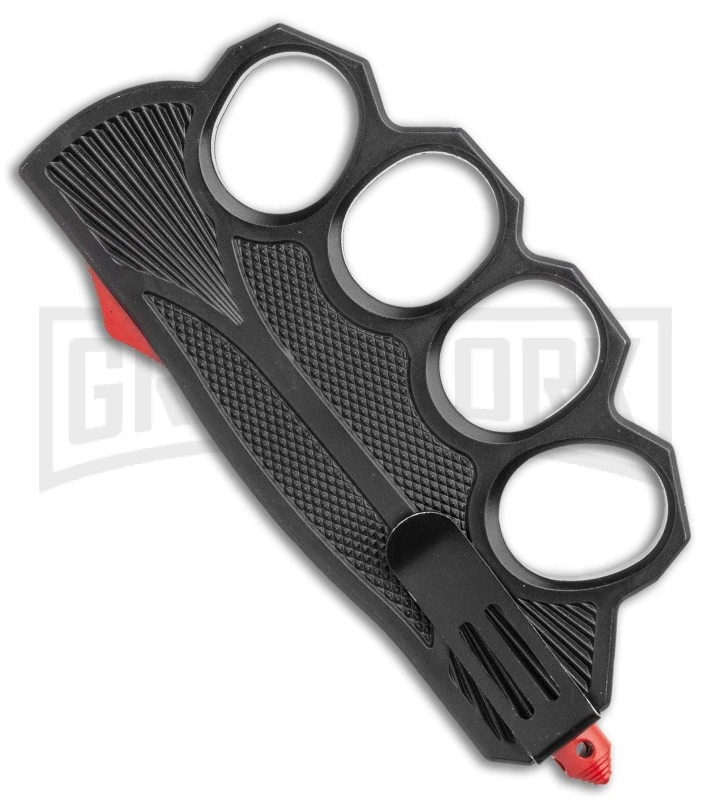 Atomic Black And Red OTF Automatic Knuckle Knife Biker USA - Dagger Two-Tone - Image 3