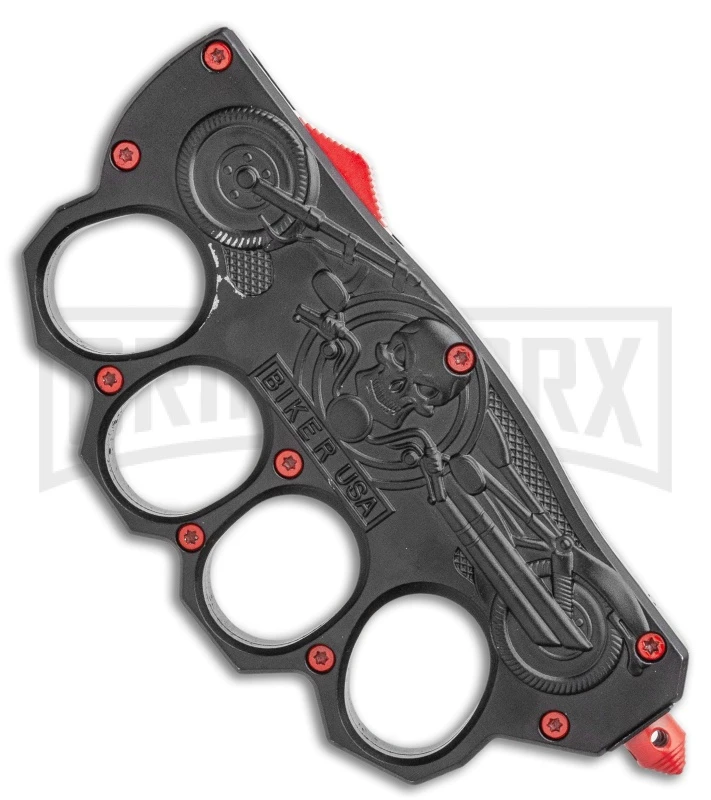 Atomic Black And Red OTF Automatic Knuckle Knife Biker USA - Dagger Two-Tone - Image 2