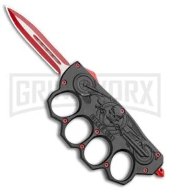 Atomic Black And Red OTF Automatic Knuckle Knife Biker USA - Dagger Two-Tone