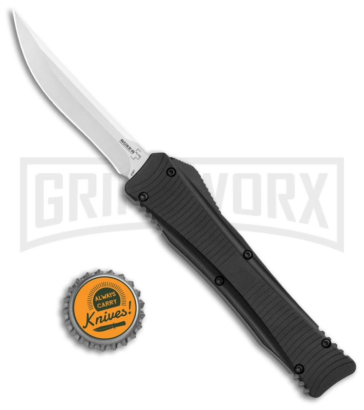 Boker Plus Lhotak Eagle Black Aluminum OTF Automatic Knife - Satin Plain - Image 4