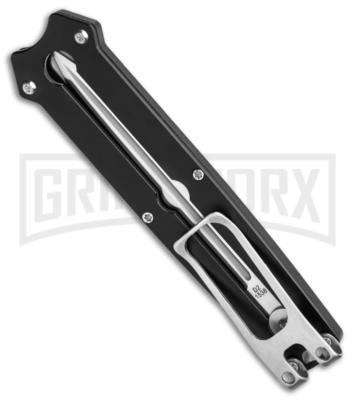 Boker Plus Slike Black OTF Manual Dagger Knife - Stonewash Plain - Image 3