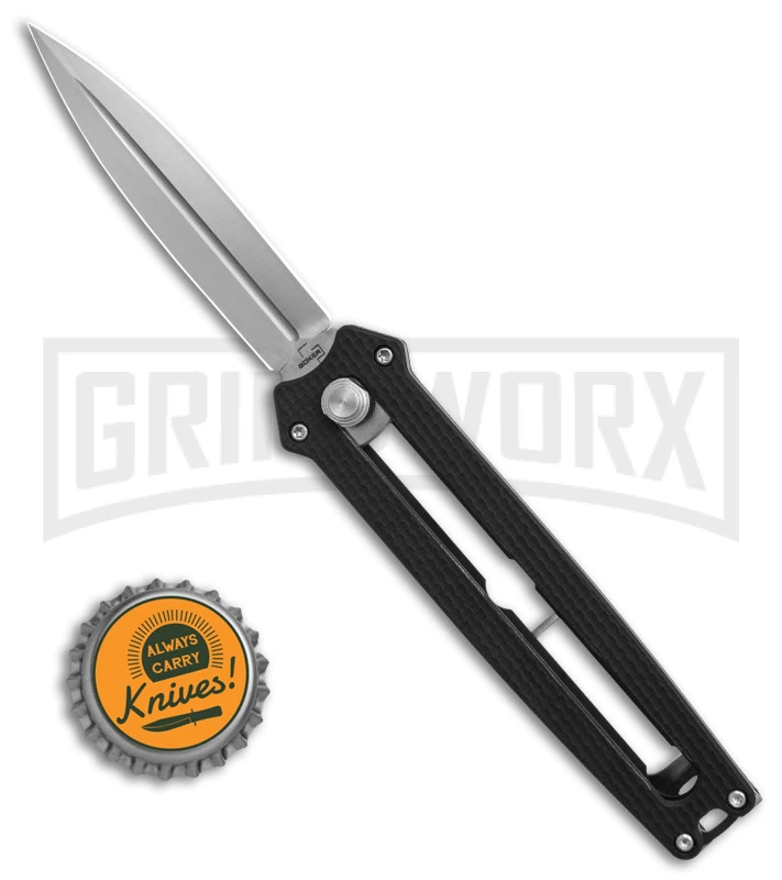 Boker Plus Slike Black OTF Manual Dagger Knife - Stonewash Plain - Image 4