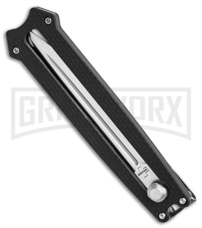 Boker Plus Slike Black OTF Manual Dagger Knife - Stonewash Plain - Image 2