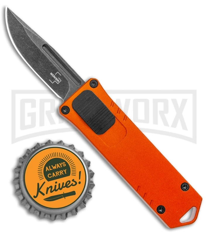 Boker Plus USB OTF Black Automatic Knife Aluminum - Orange SW Plain - Image 4