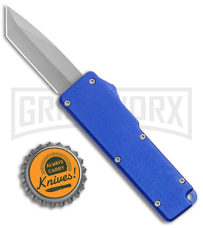 Chud Blue OTF Automatic Knife - Stonewash Tanto Plain - Image 4