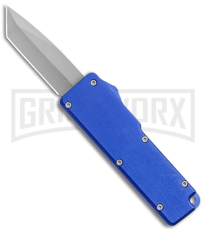 Chud Blue OTF Automatic Knife - Stonewash Tanto Plain