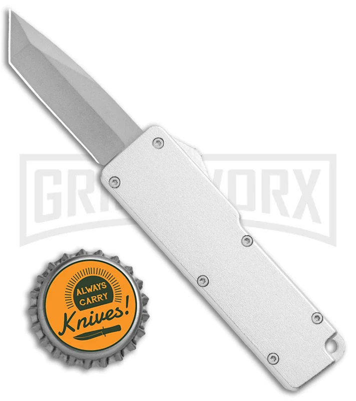 Chud Silver OTF Automatic Knife - Satin Tanto Plain - Image 4