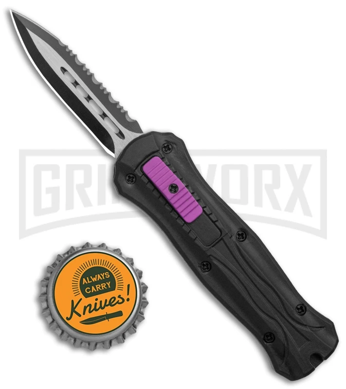 Coffin Blaster 2.0 Tactical Black/Purple DA/OTF Automatic Knife - Black Serr - Image 4