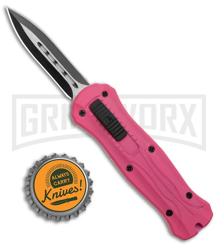 Coffin Blaster 2.0 Textured Pink/Black DA/OTF Automatic Knife - Black Plain - Image 4
