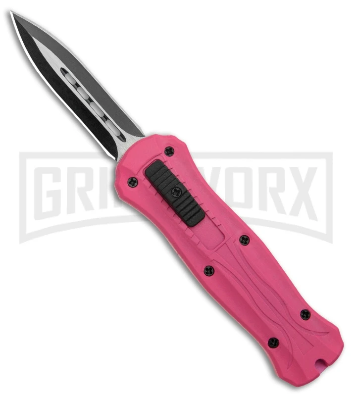 Coffin Blaster 2.0 Textured Pink/Black DA/OTF Automatic Knife - Black Plain