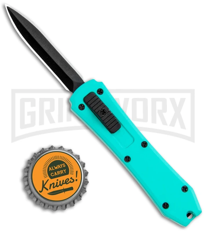Coffin Blaster Aqua Blue DA/OTF Automatic Knife - Black Plain - Image 4