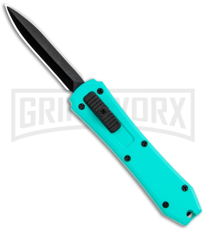 Coffin Blaster Aqua Blue DA/OTF Automatic Knife - Black Plain
