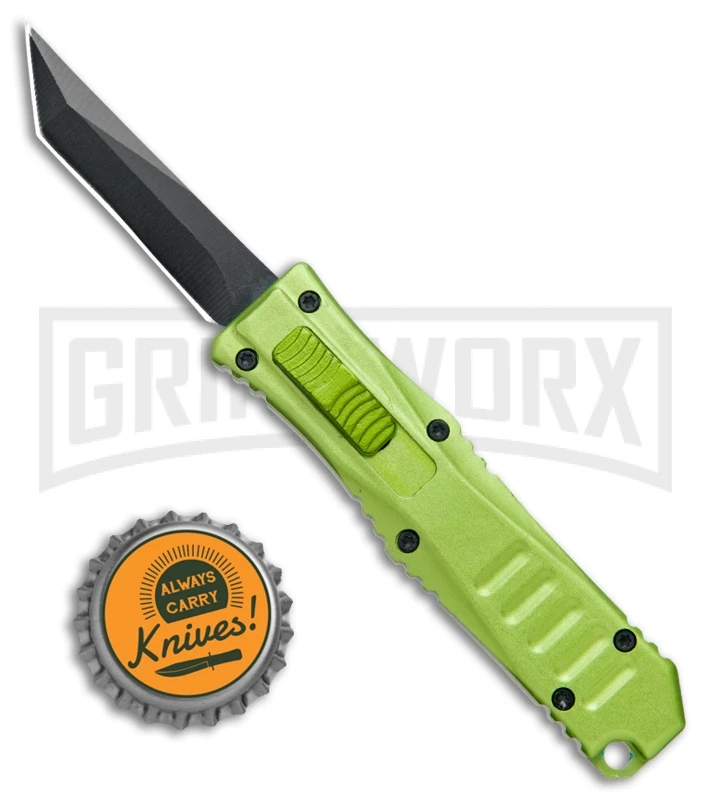 Mini Marvel Green DA/OTF Automatic Knife - Tanto Black Plain - Image 4