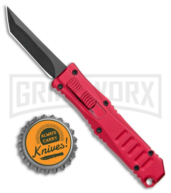Mini Marvel Red DA/OTF Automatic Knife - Tanto Black Plain - Image 4