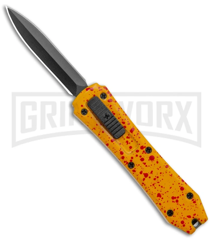 Coffin Blaster Orange/Splatter DA/OTF Automatic Knife - Black Dagger