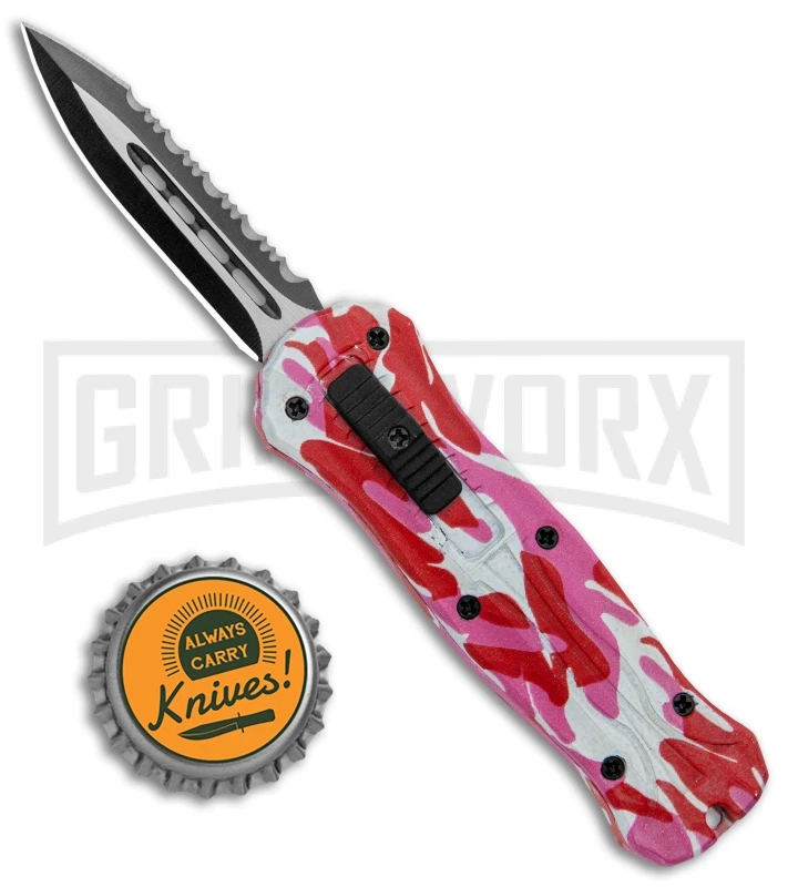 Coffin Blaster 2.0 Textured Pink Camo DA/OTF Automatic - Two Tone Plain/Serr - Image 4