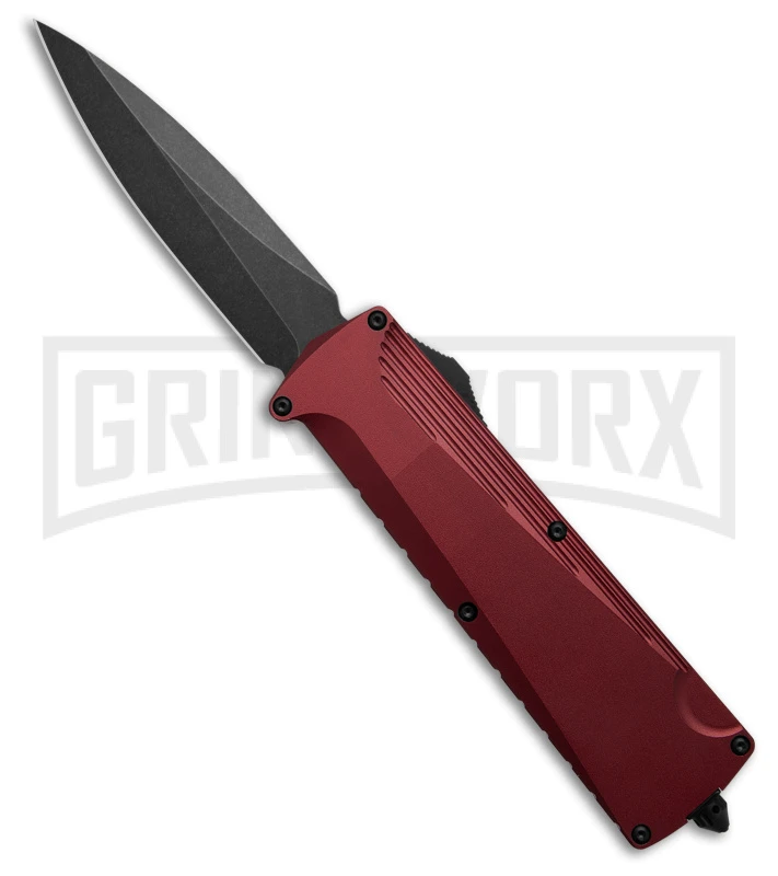 Daggerr Knives Koschei Red Aluminum Double Action OTF Knife - Black Plain