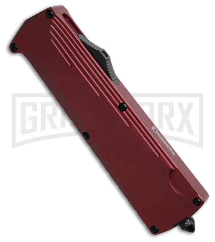 Daggerr Knives Koschei Red Aluminum Double Action OTF Knife - Black Plain - Image 2