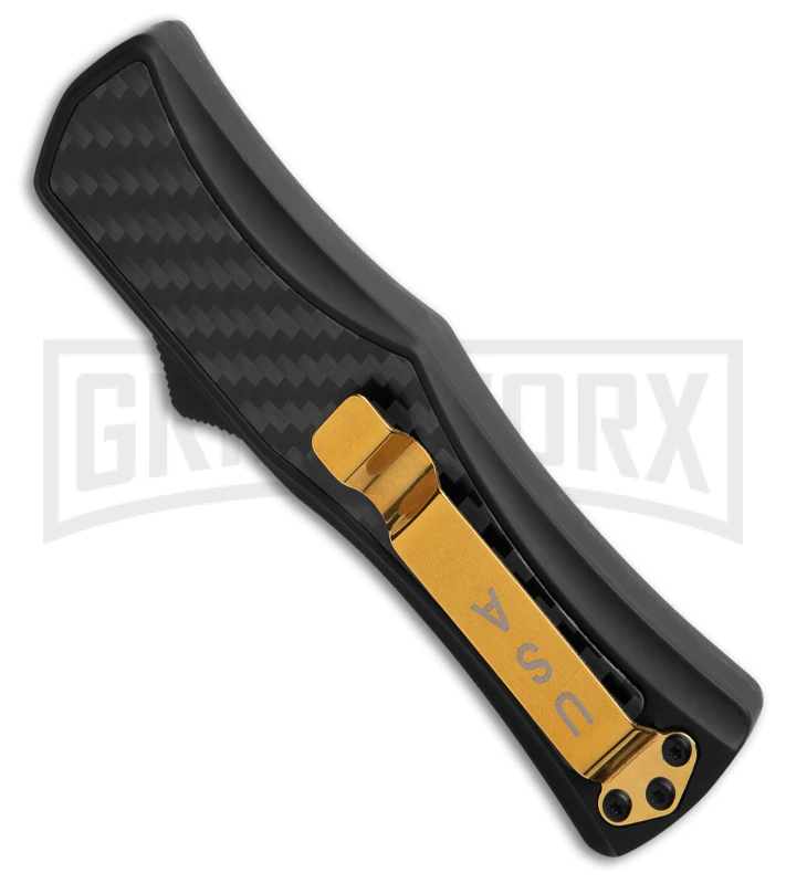 Edgeworks Carbon Fiber OTF Auto Knife Dagger - Gold Damascus Finish) - Image 3