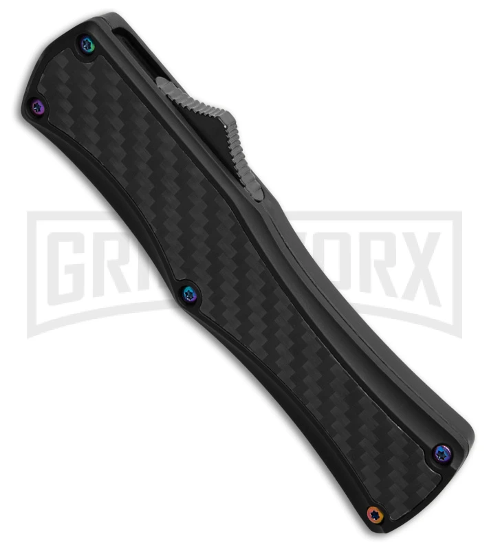 Edgeworks Carbon Fiber OTF Auto Knife Dagger - Rainbow Damascus Finish) - Image 2