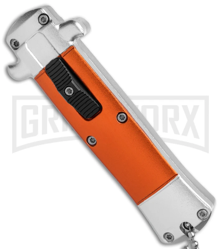 Enzo OTF Orange Automatic Keychain Knife - Satin Spear Point Plain - Image 2
