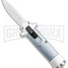 Enzo OTF Gray Automatic Keychain Knife - Satin Spear Point Plain