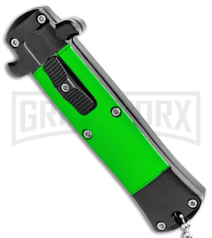 Enzo OTF Green/Black Automatic Keychain Knife - Satin Spear Point Plain - Image 2