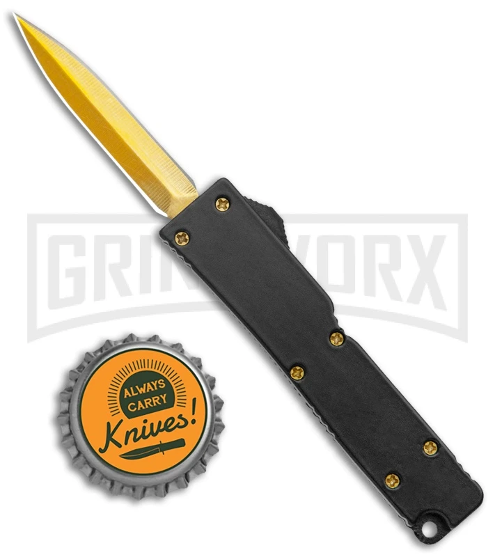 Firecracker Mini Black D/A OTF Automatic Knife - Gold Dagger - Image 4