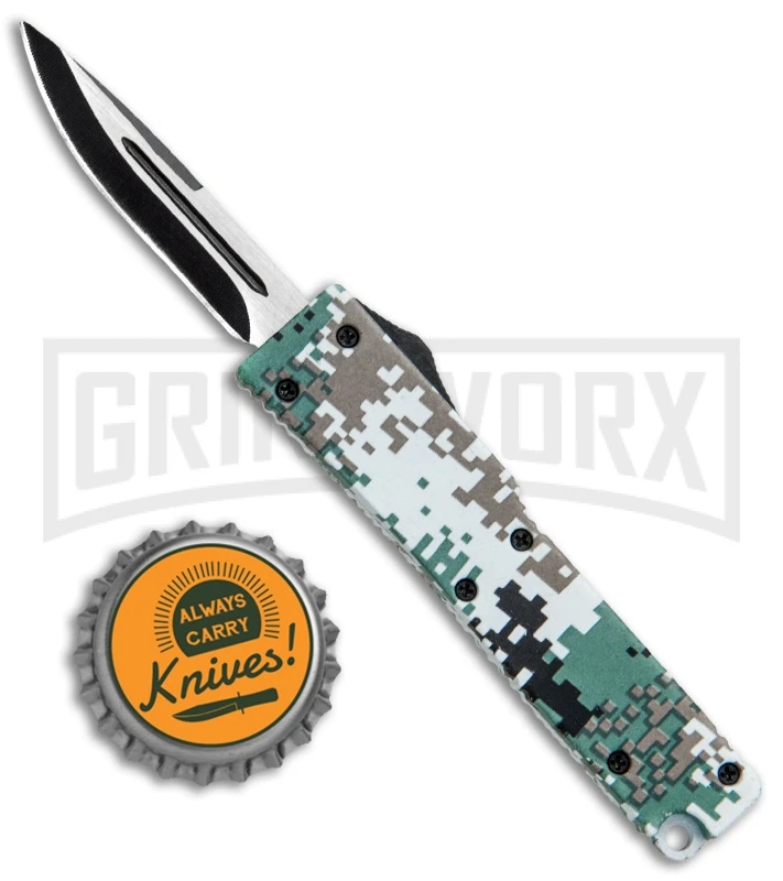 Firecracker Mini Green Digi Camo D/A OTF Automatic Knife - Black Plain - Image 4
