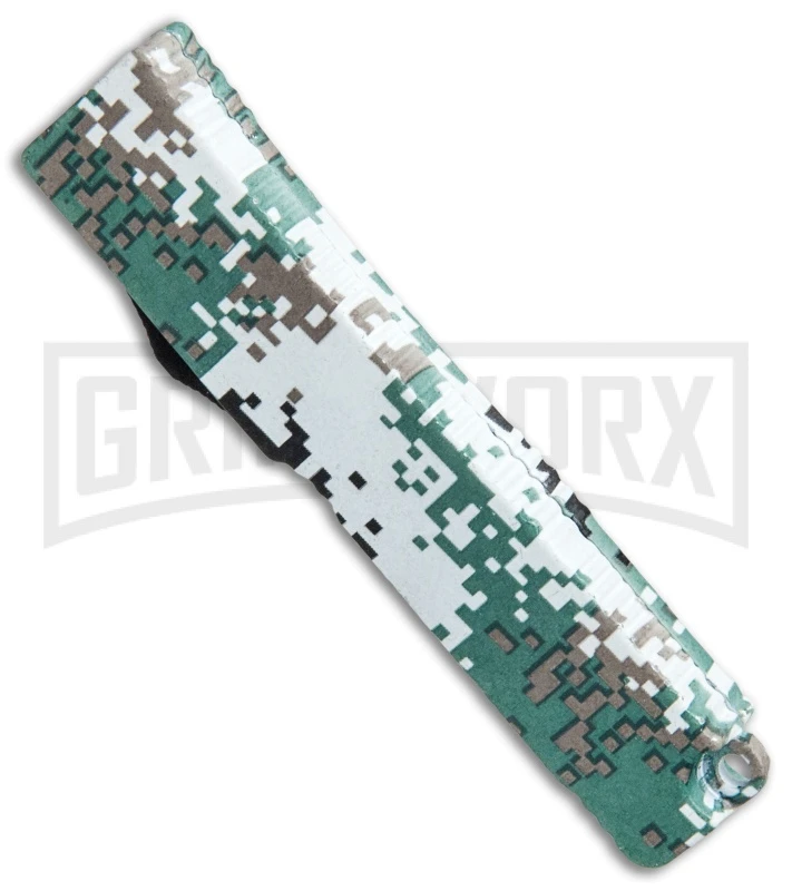 Firecracker Mini Green Digi Camo D/A OTF Automatic Knife - Black Plain - Image 3
