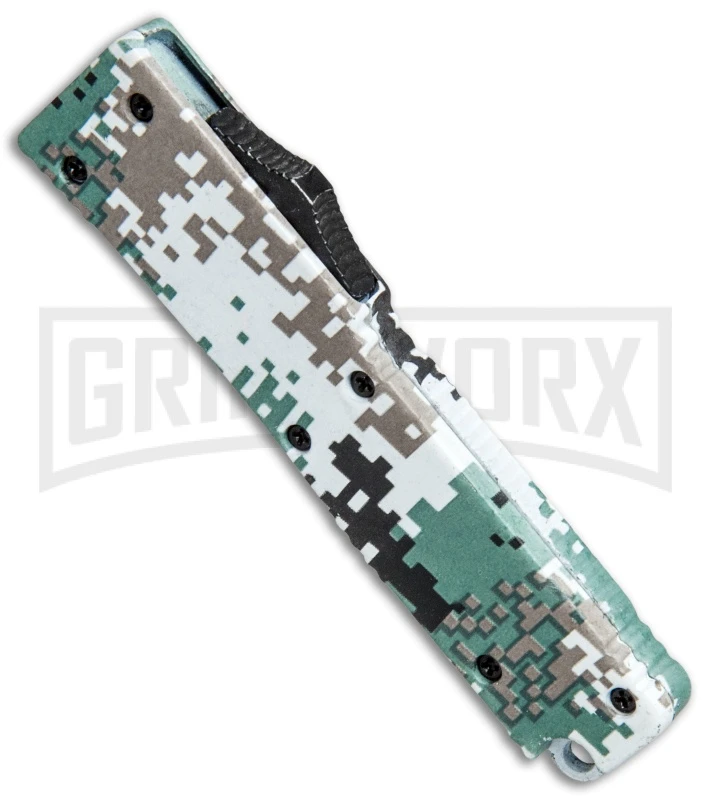 Firecracker Mini Green Digi Camo D/A OTF Automatic Knife - Black Plain - Image 2