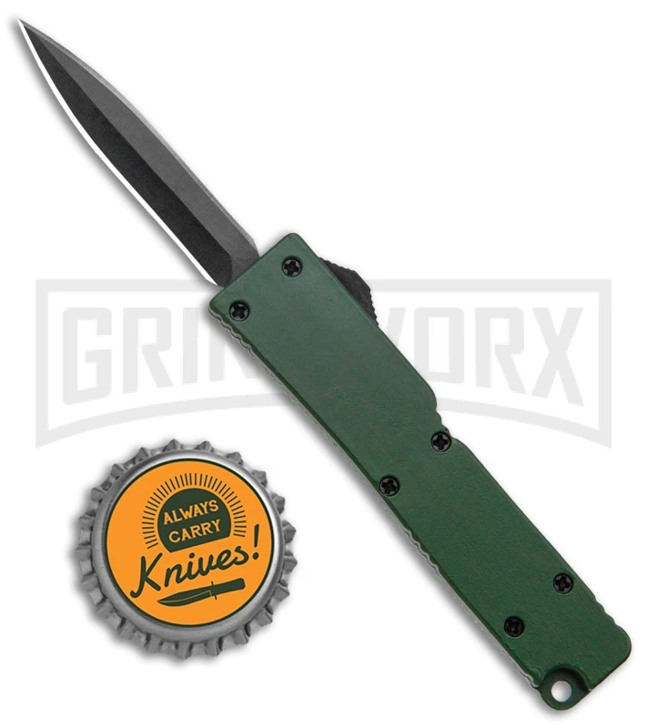 Firecracker Mini OD Green D/A OTF Automatic Knife - Black Dagger Plain - Image 4