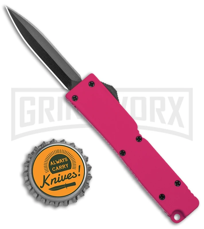 Firecracker Mini Pink D/A OTF Automatic Knife - Black Dagger - Image 4