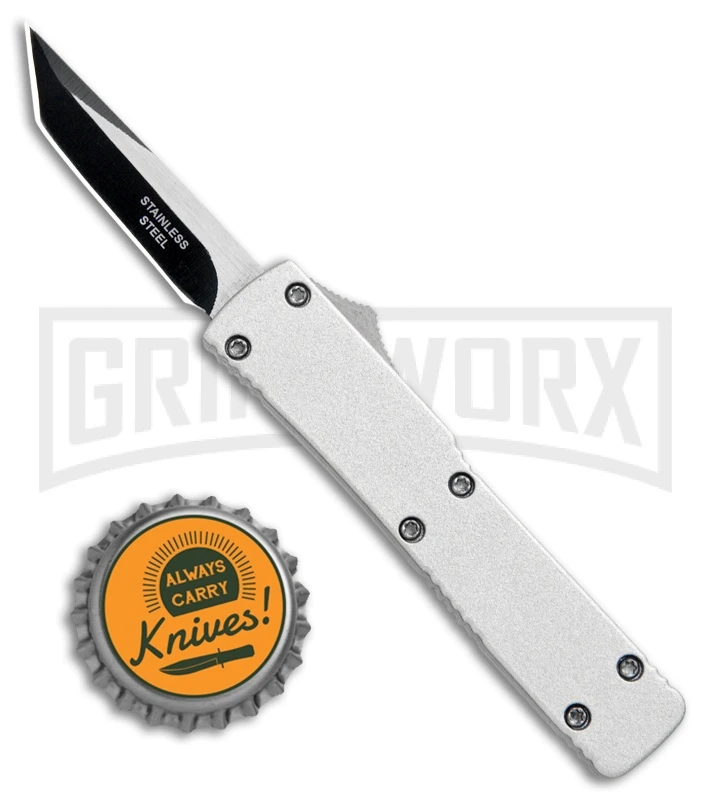Firecracker Mini Silver D/A OTF Automatic Knife - Two Tone Tanto - Image 4