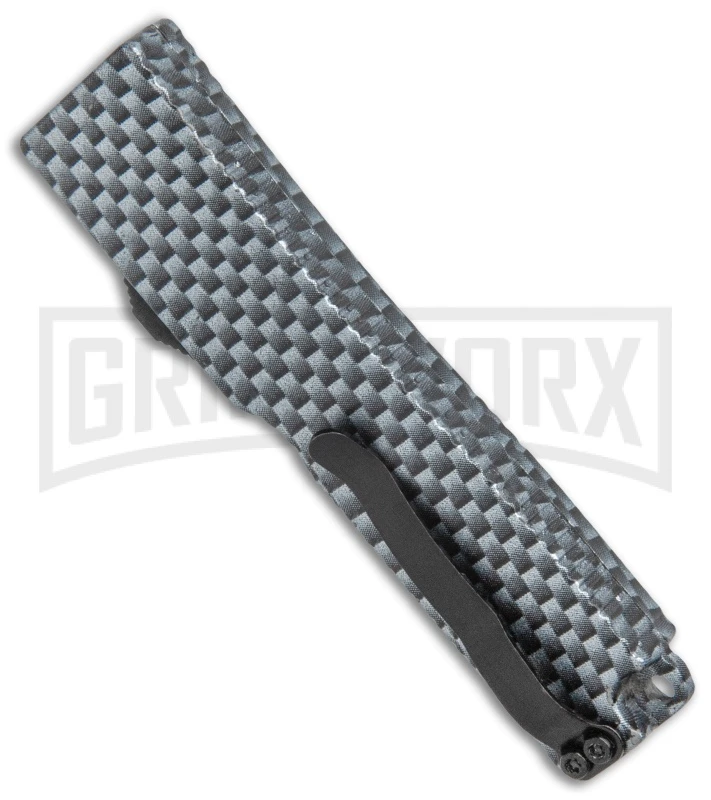 Firecracker Mini Sim. Carbon Fiber D/A OTF Automatic Knife - Black Dagger - Image 3