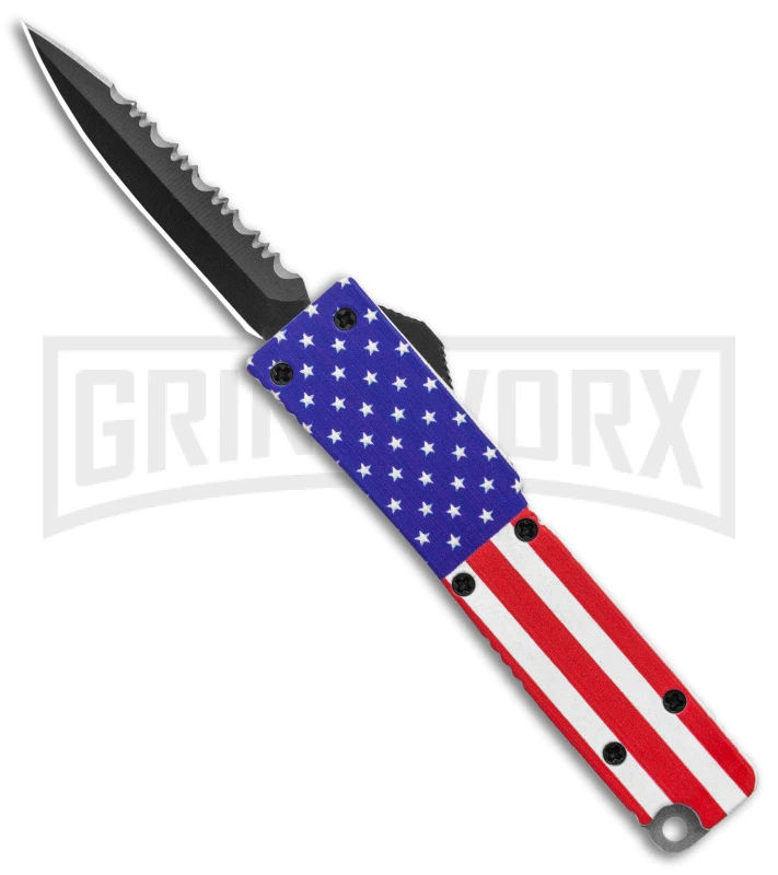 Firecracker Mini US Flag D/A OTF Automatic Knife - Black Dagger Serr