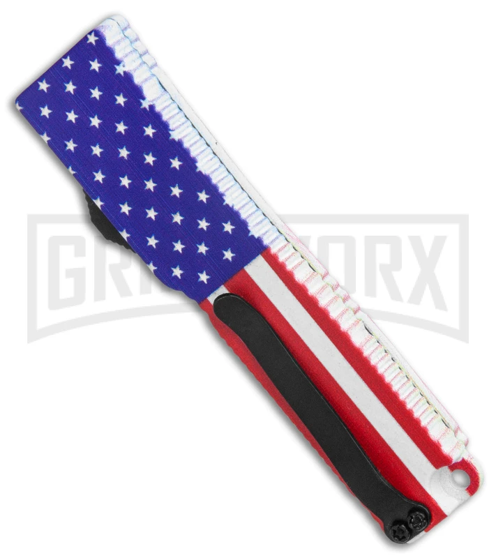 Firecracker Mini US Flag D/A OTF Automatic Knife - Black Dagger Serr - Image 3