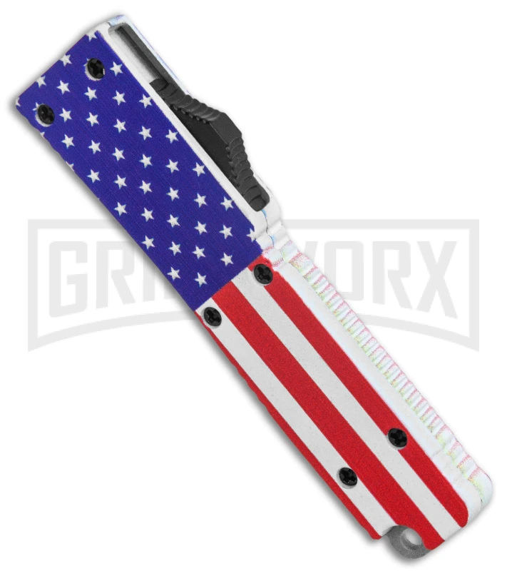Firecracker Mini US Flag D/A OTF Automatic Knife - Black Dagger Serr - Image 2