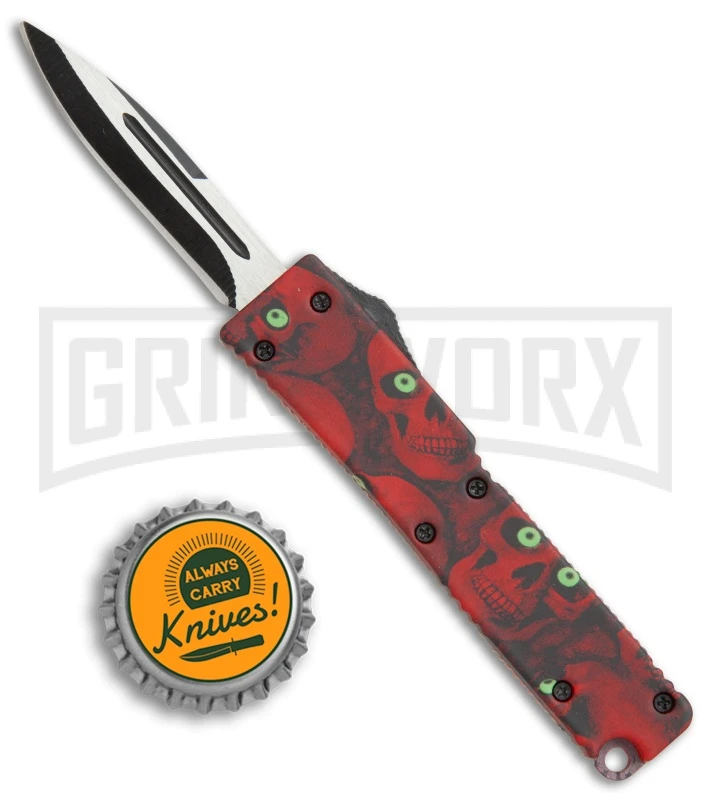 Firecracker Mini Red Skull D/A OTF Automatic Knife - Black Plain - Image 4