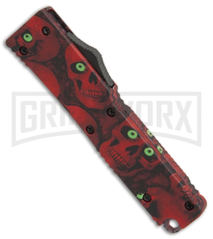 Firecracker Mini Red Skull D/A OTF Automatic Knife - Black Plain - Image 2