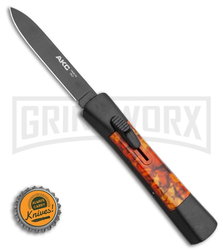 AKC Concord Autumn Camo OTF Flat Grind Automatic Knife - Black Plain - Image 4