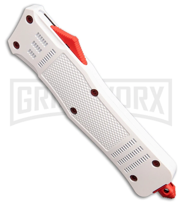 Atomic Defender Large White OTF Automatic Drop Point Knife -BluePlain - Image 2